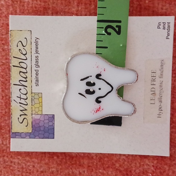 Switchables drop earrings pin pendant set stained glass tooth  white silver - Picture 6 of 9